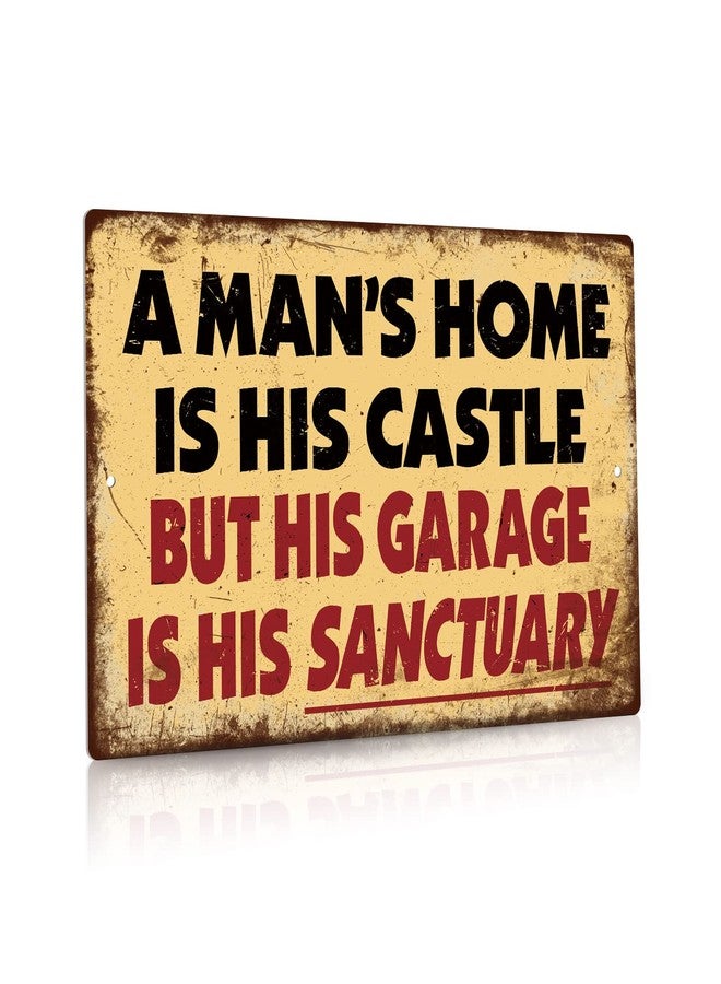 Putuo Decor Man Cave Wall Decor Garage Accessories For Men, Vintage Metal Tin Sign Garage Man Cave Wall Decor - A Man's Home Is His Castle But His Garage Is His Sanctuary Sign 12x8 in - Image 1
